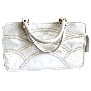 VTG Caprice Patchwork Handbag Snakeskin Leather Retro Ostrich Embossed White